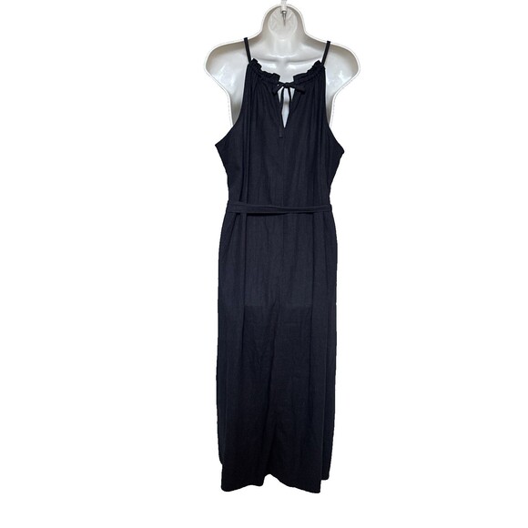 Gap Black Halter Midi Dress Size L Linen Blend Belted Relaxed Fit Flattering - Picture 5 of 11